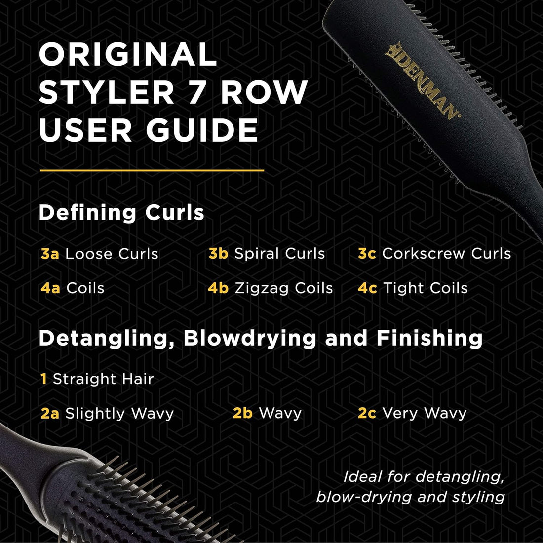 Curly Hair Brush D3, 7 Row Styling Brush for Detangling, Separating, Shaping and Defining Curls - for Women and Men