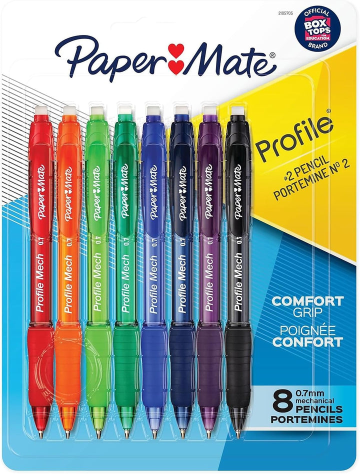 Profile Mech Mechanical Pencil 0.7Mm, #2 Pencil Lead, Great for Office Supplies, Classroom Supplies, Drawing Pencils, Sketching Pencils, Assorted Barrel Colors, 8 Count