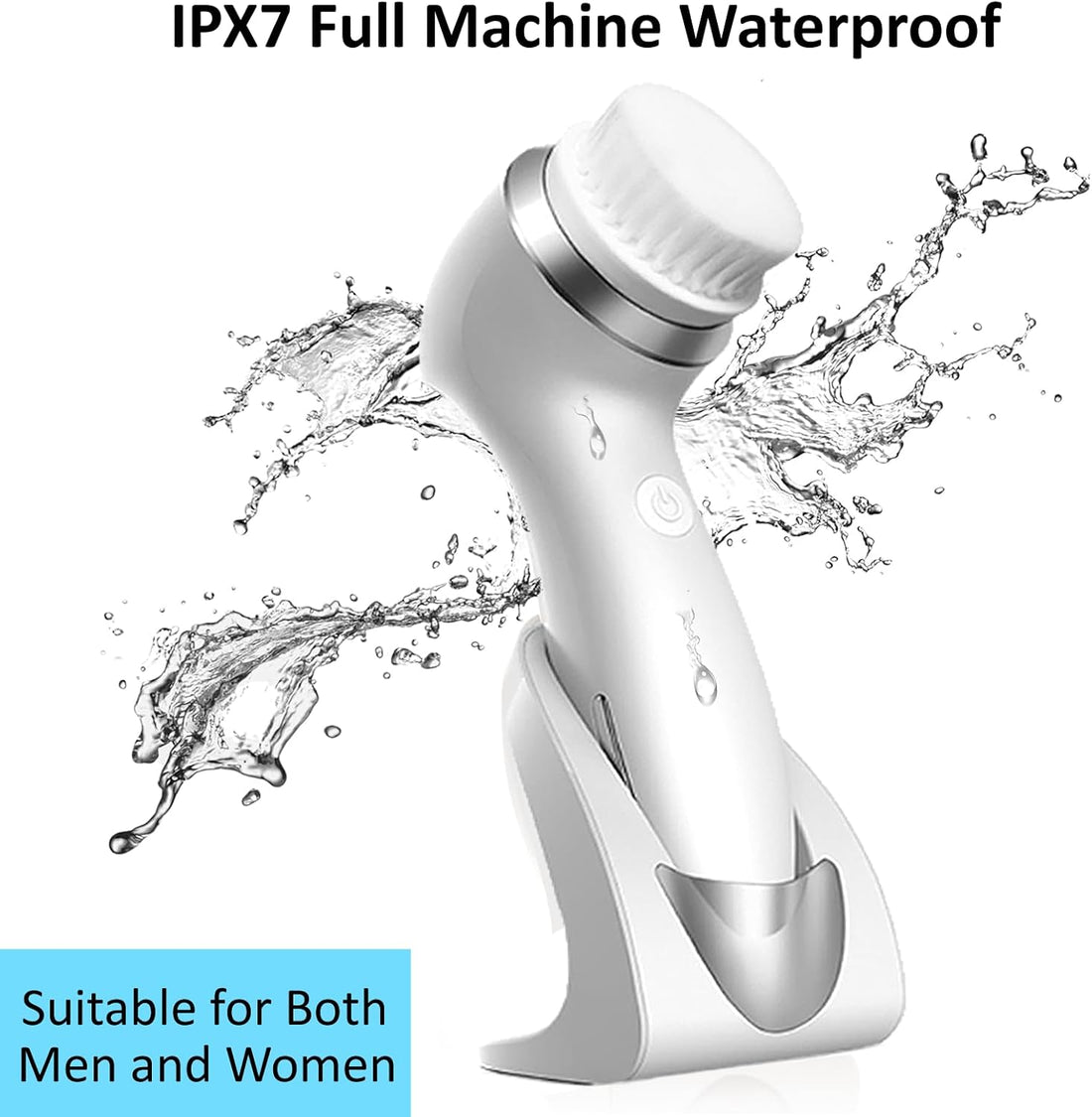 Electrical Facial Cleansing Brush - 3 Brush Heads for Deep Skin Cleaning, Gentle Exfoliating and Massaging - IPX7 Waterproof - USB Rechargeable Dock with Exquisite Present Box (Silver)