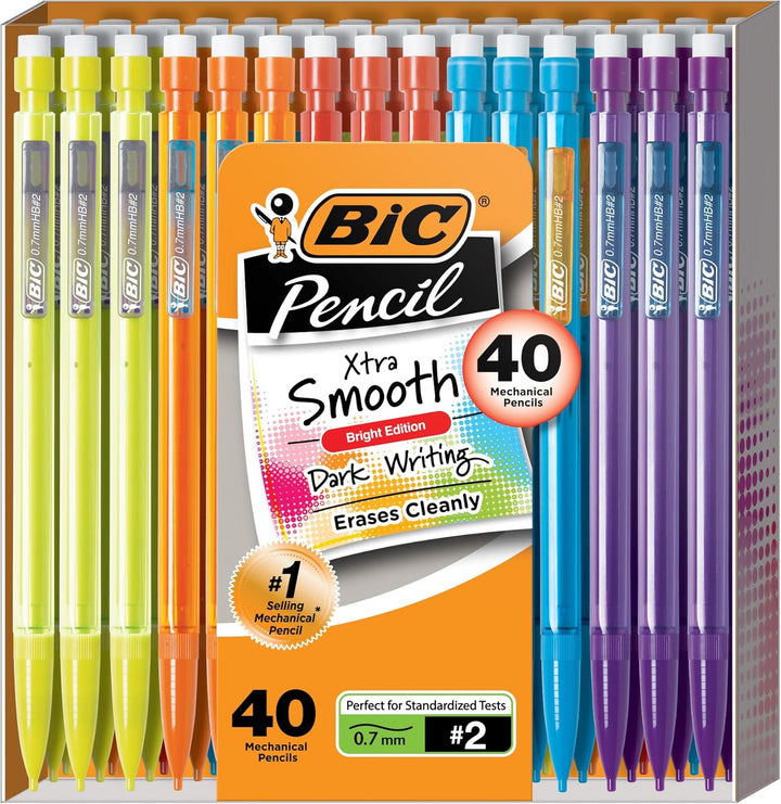 Xtra-Smooth Mechanical Pencils with Erasers, Bright Edition Medium Point (0.7Mm), 40-Count Pack, Bulk Mechanical Pencils for School or Office Supplies