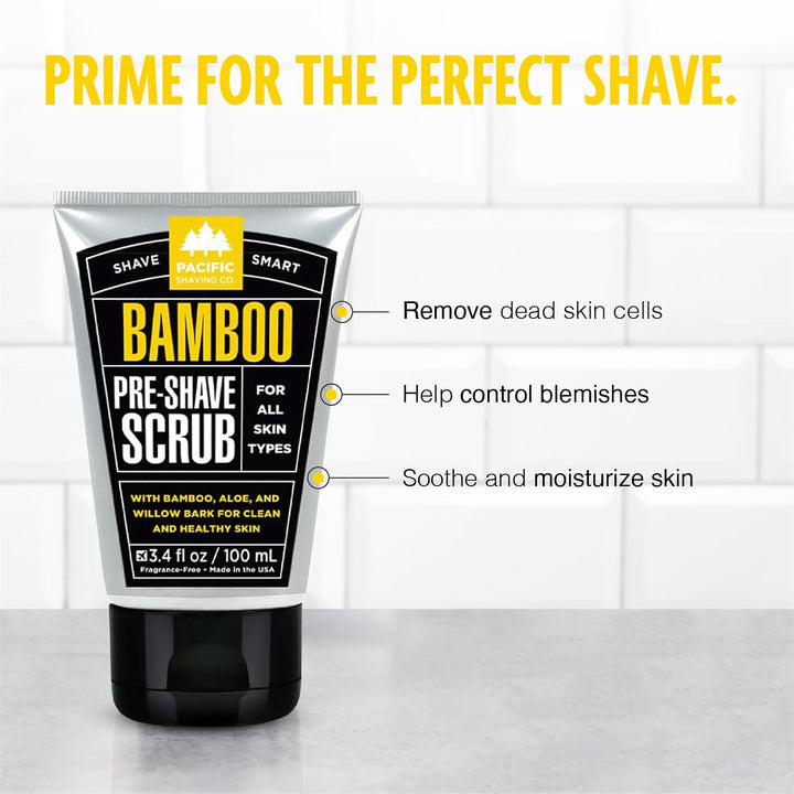 Bamboo Pre-Shave Scrub - Exfoliating Face Scrub & Cleanser - Daily Face Wash for Men with Aloe Vera & Willow Bark Extract - Soothes, Moisturizes & Controls Blemishes (3 Oz)