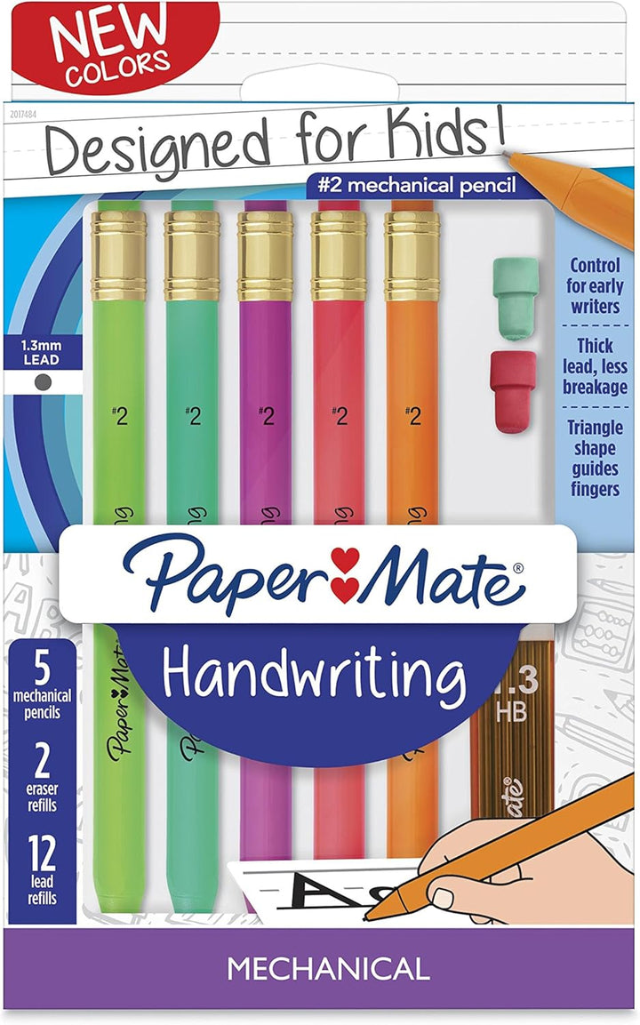 Handwriting Triangular Mechanical Pencil Set with Lead & Eraser Refills, 1.3Mm, Fun Barrel Colors, 8 Count (2017484)