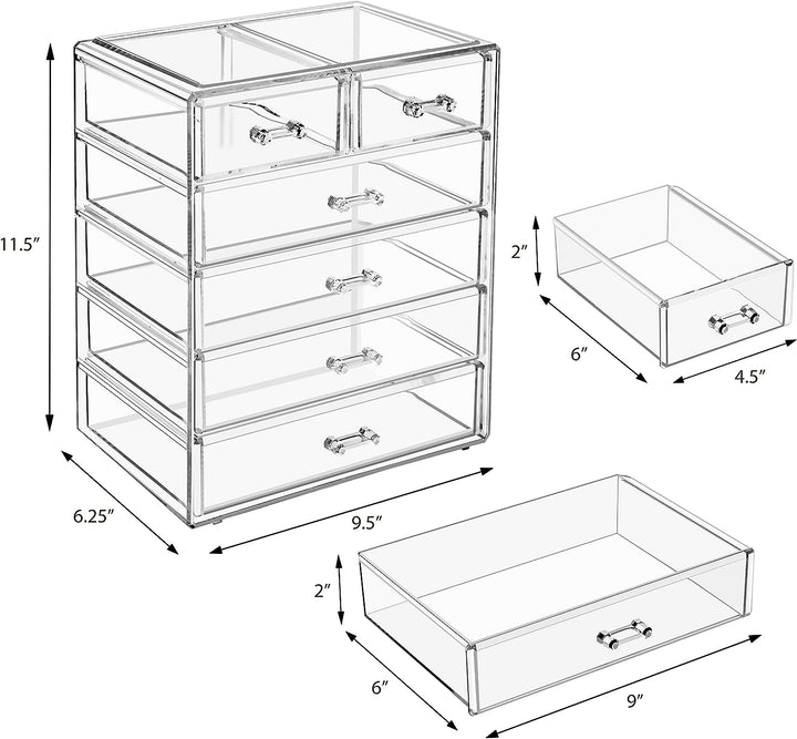 Acrylic Makeup Organizer - Organization and Storage Case for Cosmetics Make up & Jewelry - Big Clear Makeup Organizer for Vanity, Bathroom, College Dorm, Closet, Desk