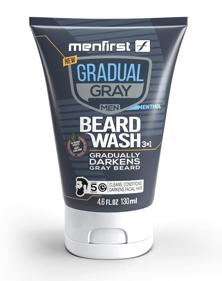 Gradual Gray Darkening Beard Wash for Men - Dark Shades Beard Shampoo - Hypoallergenic, Harsh Chemical-Free, Dermatologist Tested Beard Dye - 4.6 Fl Oz (Pack of 1)