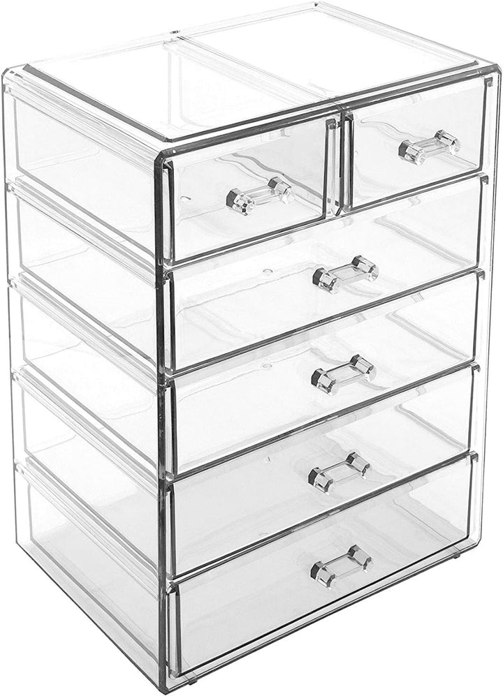 Acrylic Makeup Organizer - Organization and Storage Case for Cosmetics Make up & Jewelry - Big Clear Makeup Organizer for Vanity, Bathroom, College Dorm, Closet, Desk