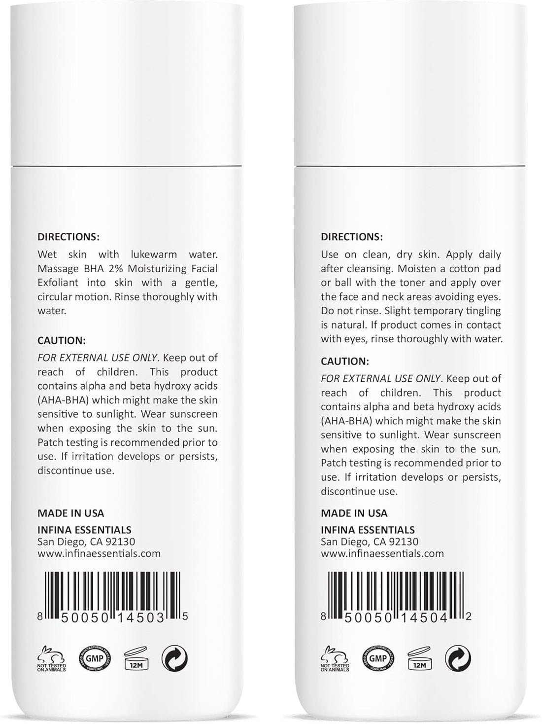 Face Exfoliator & Toner for Face, Big 8 Fl Oz Each - Revitalizing Facial Toner & Pore Reducing BHA Liquid Exfoliant - Optimal Facial Skin Care Products for Women