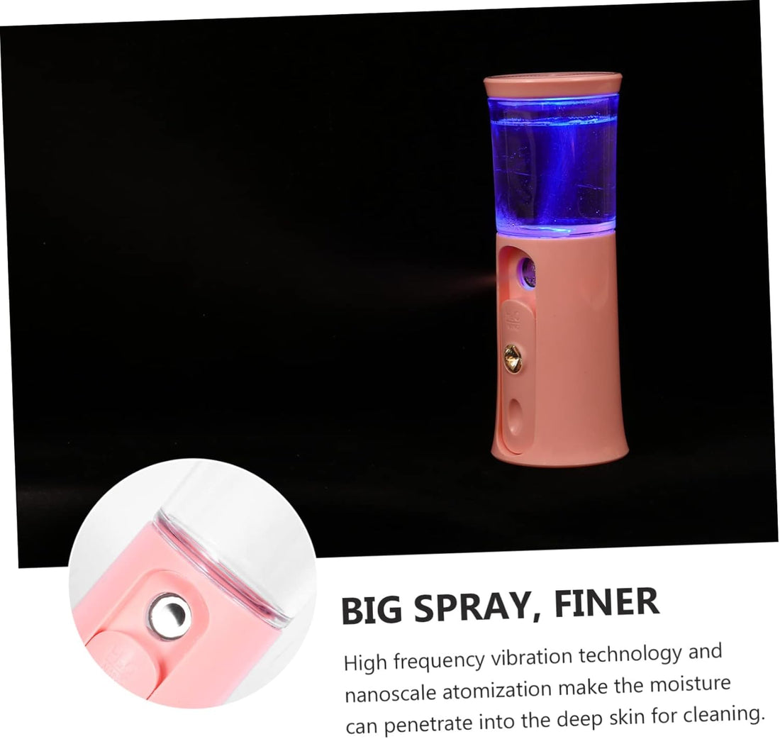 1 Set Hydrating Instrument Mini Humidifier Foaming Humidifiers Portable Fan Moisturizing Atomizer Mist Facial Steamer Mist Sprayer Face Humidifier Facial Mist Spray Device Pink Abs