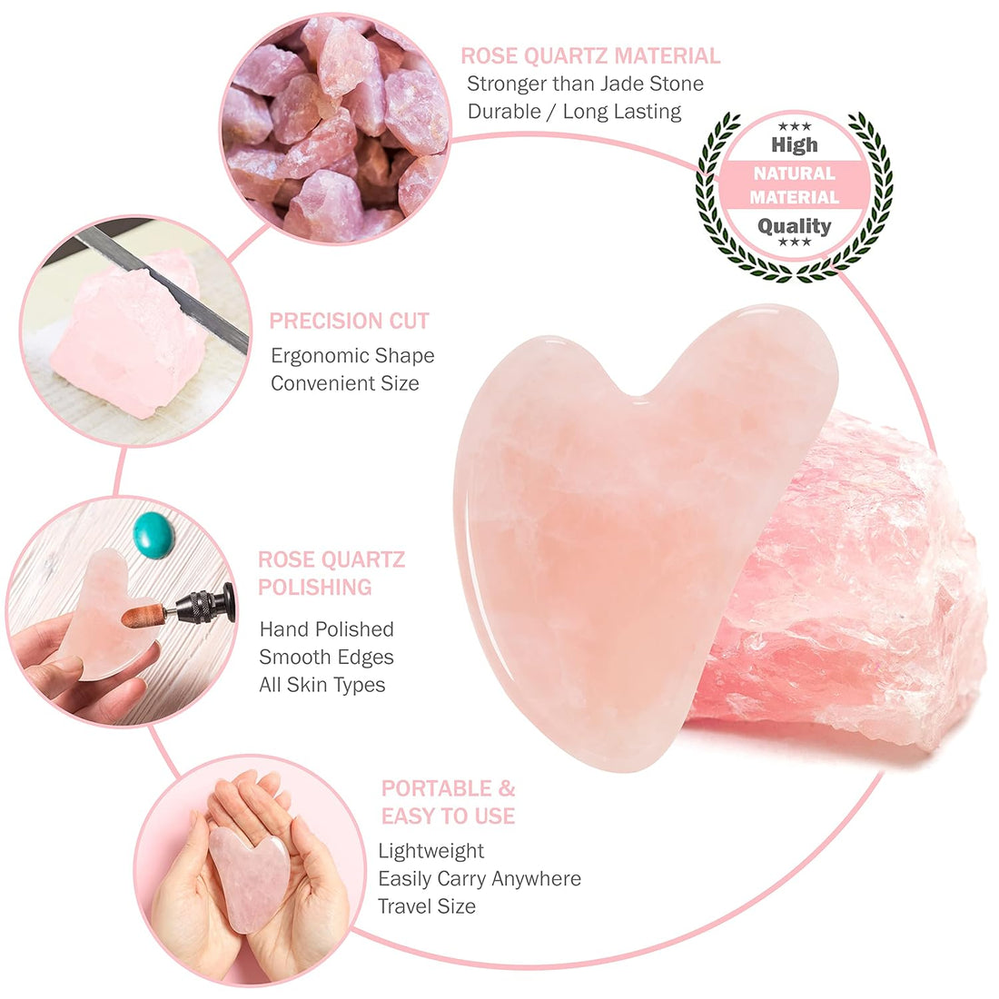 Ice Face Roller & Gua Sha Tool Set UPDATED Roller Design, Reusable Skin Care Treatment, Enhance Natural Glow. 100% Authentic ROSE QUARTZ Gua Sha Tool. Remove Toxins/Prevent Wrinkles (Pink)