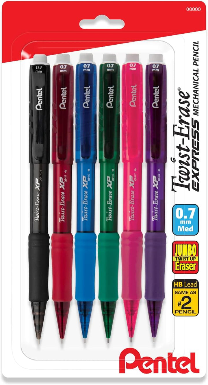 Twist Erase Express 0.7Mm Mechanical Pencils - Assorted Barrel Colors - Pack of 6 Lead Pencils