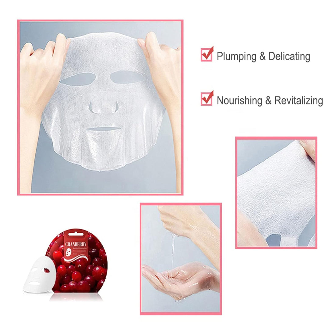 Facial Mask Plant Fiber Moisturizing Facial Cover Sheet  ETFM (Cranberry)