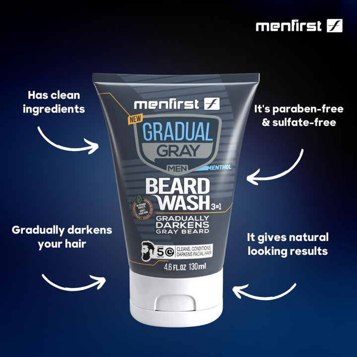 Gradual Gray Darkening Beard Wash for Men - Dark Shades Beard Shampoo - Hypoallergenic, Harsh Chemical-Free, Dermatologist Tested Beard Dye - 4.6 Fl Oz (Pack of 1)