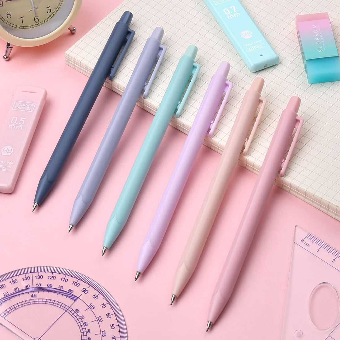 Cute Mechanical Pencil Set, 6PCS Pastel Mechanical Pencils 0.5 Mm & 0.7Mm & 0.9Mm with 360PCS Leads, 3PCS Erasers and 9PCS Eraser Refills, Aesthetic Pencils for Girls Writing, Art Drawing