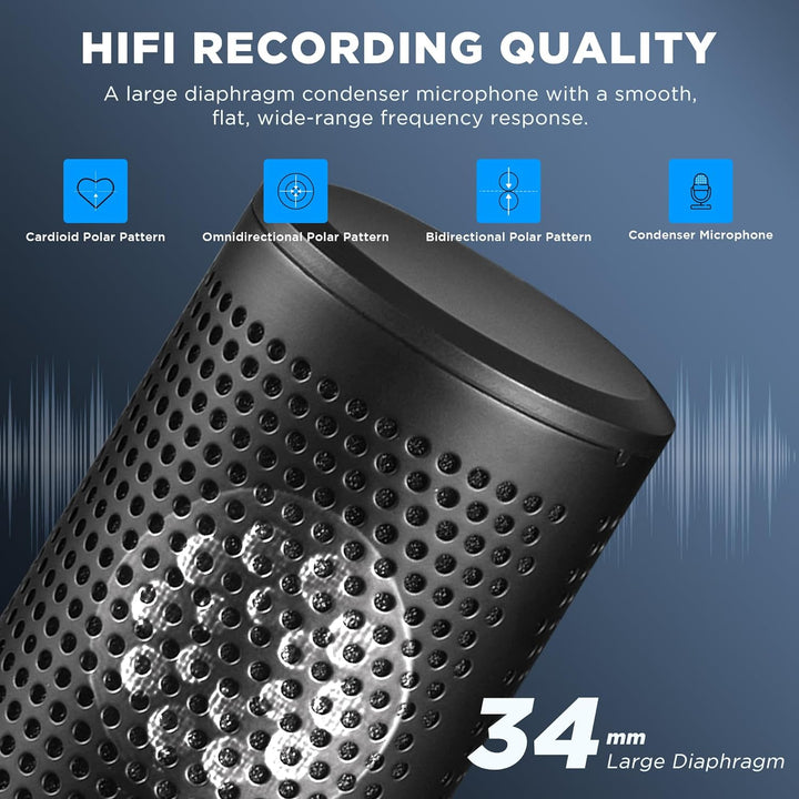 XLR Large Diaphragm Studio Condenser Microphone, 48V Phantom Power Vocal Recording Mic for Singing Podcast, Project Home Audio Youtube Facebook Streaming (BY-M1000 Pro)